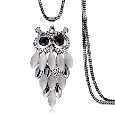 Ig Style Simple Style Owl Alloy Copper Inlay Opal Zircon Women's Sweater Chain Long Necklace