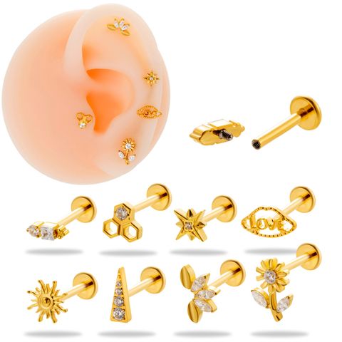 1 Piece Ear Cartilage Rings & Studs Simple Style Korean Style Flower Pure Titanium Plating Inlay Zircon