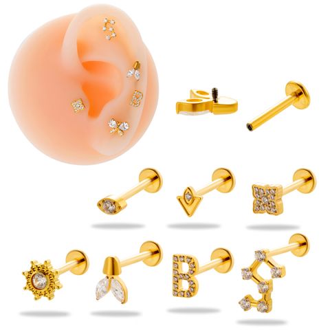 1 Piece Ear Cartilage Rings & Studs Simple Style Korean Style Flower Butterfly Pure Titanium Plating Inlay Zircon
