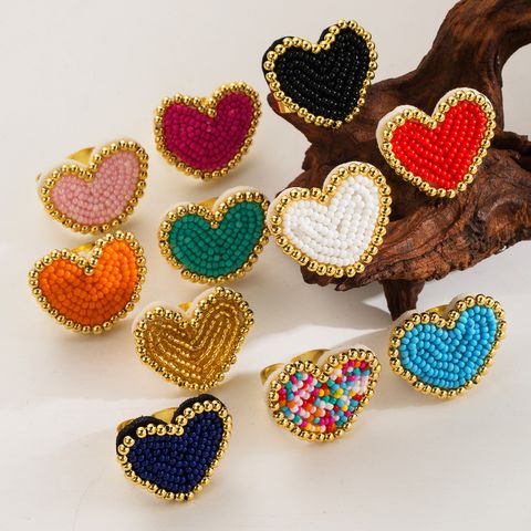 Ig Style Simple Style Heart Shape Glass Copper Plating 18k Gold Plated Women's Rings