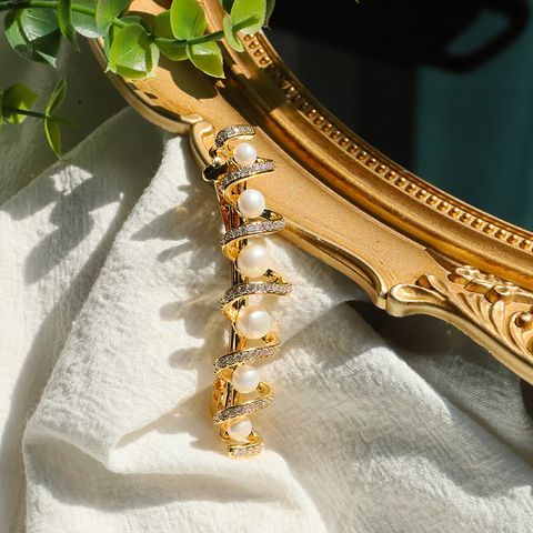 Mujeres Diseño Original Color Sólido Perlas Barrocas Enchapado Embutido Perla Pinza Para El Cabello