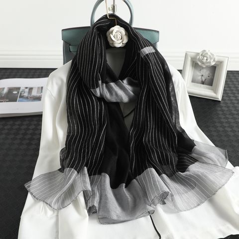 Women's Elegant Simple Style Stripe Mulberry Silk Silk Scarf