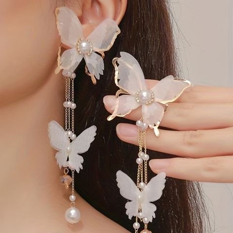 1 Pair Elegant Butterfly Inlay Alloy Artificial Crystal Artificial Rhinestones Drop Earrings