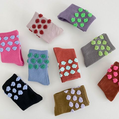 Girl's Cute Polka Dots Cotton Jacquard Crew Socks 1 Piece