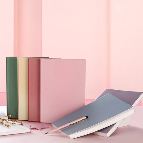 1 Piece Solid Color Class Learning Pu Leather Cute Notebook