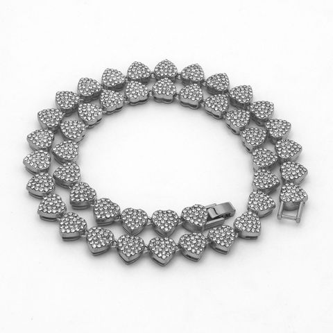 Hip-hop Heart Shape Zircon Zinc Alloy Wholesale Necklace