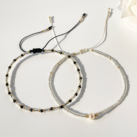 Casual Simple Style Circle Beaded Natural Stone Glass Pearl Bracelets Drawstring Bracelets
