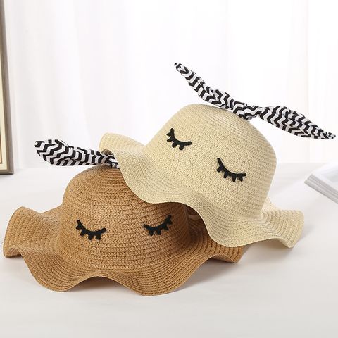 Girl's Cartoon Style Cute Solid Color Straw Hat