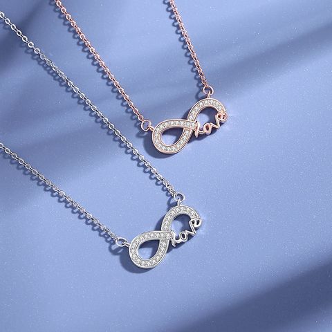 Einfacher Stil Liebe Unendlichkeit Sterling Silber Polieren Überzug Inlay Zirkon Halskette