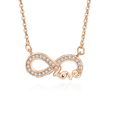 Simple Style Love Infinity Sterling Silver Polishing Plating Inlay Zircon Necklace