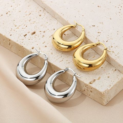 1 Pair Streetwear U Shape Plating Titanium Steel 18K Gold Plated Hoop Earrings Drop Earrings