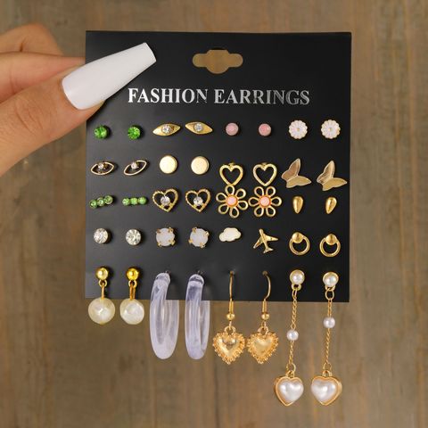 Wholesale Jewelry Simple Style Heart Shape Alloy Rhinestones Inlay Drop Earrings