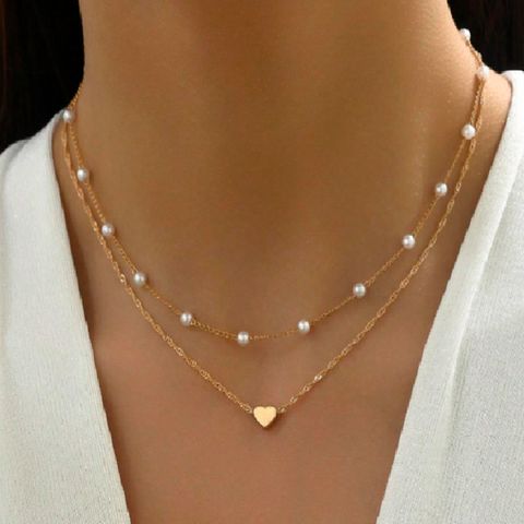 Retro Heart Shape Alloy Plating Gold Plated Women's Layered Necklaces