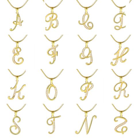 Simple Style Letter Alloy Copper Inlay Zircon Pendant Necklace