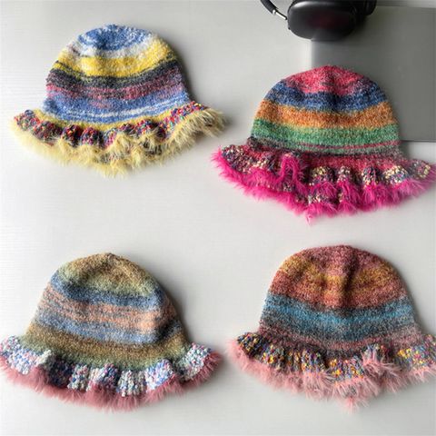 Women's Retro Bohemian Color Block Crochet Lace Wide Eaves Bucket Hat