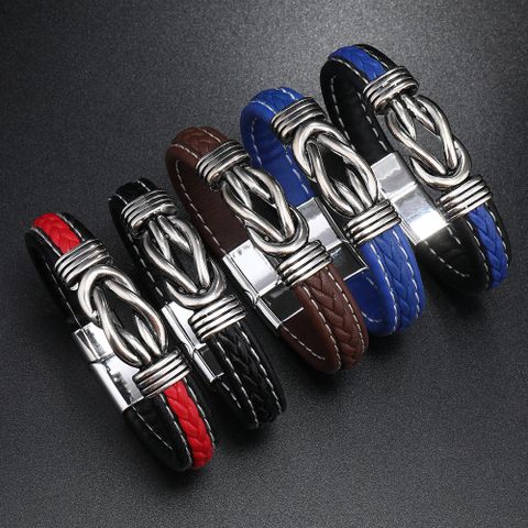 Rétro Punk Géométrique Acier Inoxydable Faux Cuir Alliage Tresser Hommes Bracelet