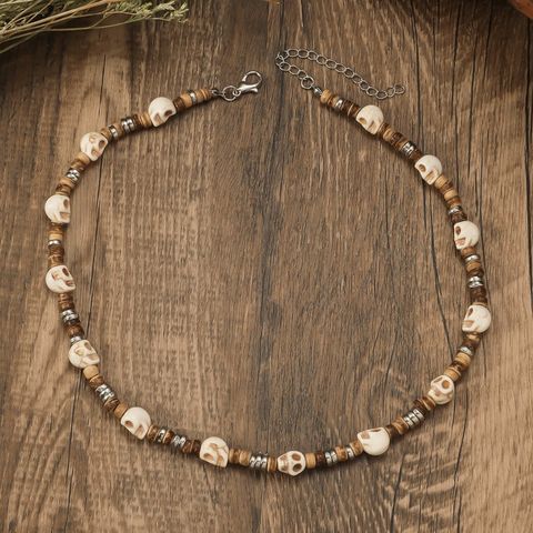 Retro Color Block Wood Beaded Women's Necklace