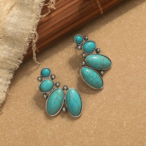 1 Pair Ethnic Style Solid Color Inlay Alloy Turquoise Ear Studs