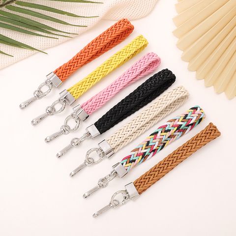 Simple Style Solid Color Cotton Polyester Knitting Bag Pendant Mobile Phone Chain Keychain