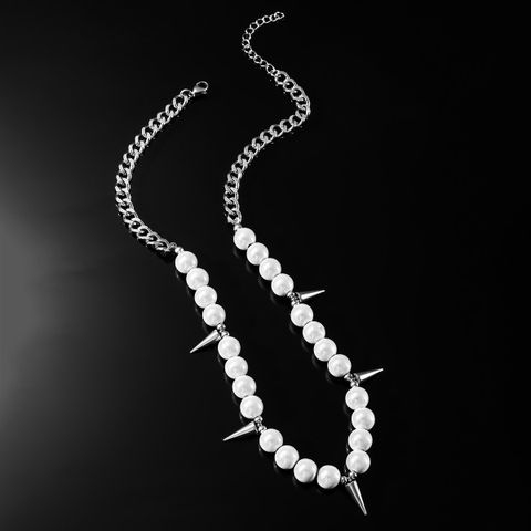 Hip Hop Geometrisch Künstliche Perle Titan Stahl Perlen Niet Männer Halskette