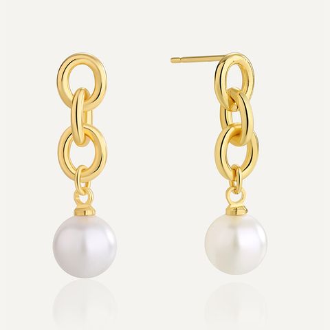 1 Pair Elegant Simple Style Geometric Plating Inlay Copper Artificial Pearls 18k Gold Plated Earrings