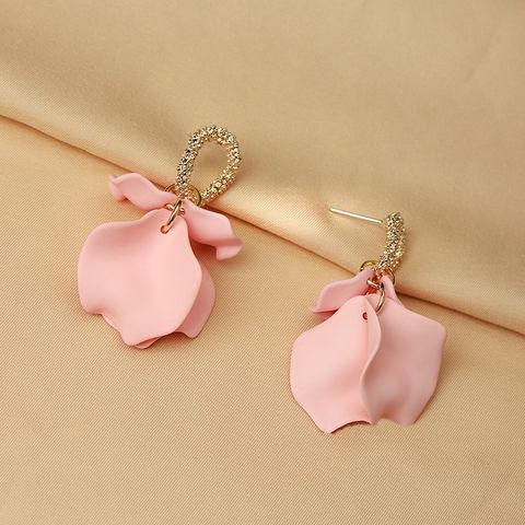 1 Pair Elegant Flower Inlay Alloy Acrylic Drop Earrings