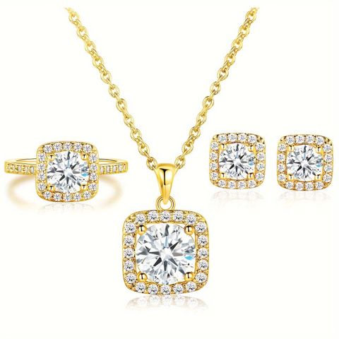 Elegant Glam Luxurious Square Copper Plating Inlay Zircon White Gold Plated Gold Plated Pendant Necklace