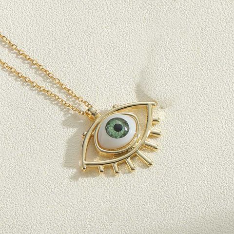 Simple Style Devil's Eye Heart Shape Copper Enamel Plating 14k Gold Plated Pendant Necklace