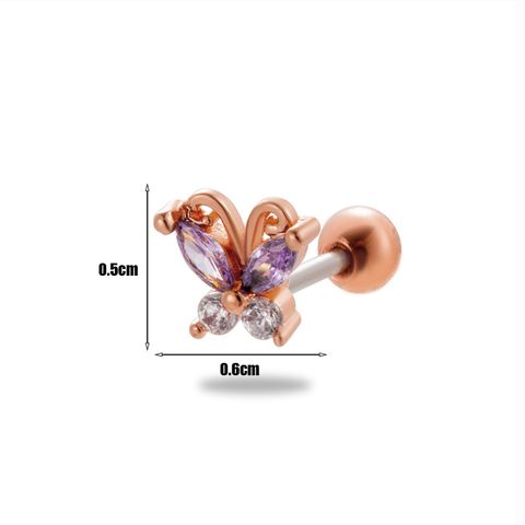 1 Piece Ear Cartilage Rings & Studs Simple Style Classic Style Butterfly 316 Stainless Steel  Copper Plating Inlay Zircon