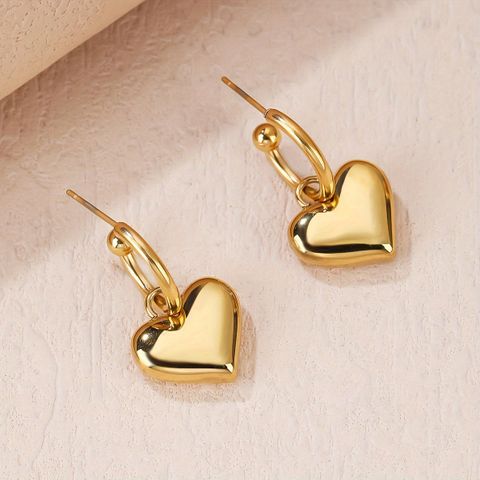 1 Pair Lady Classic Style Heart Shape Plating Stainless Steel White Gold Plated Gold Plated Drop Earrings