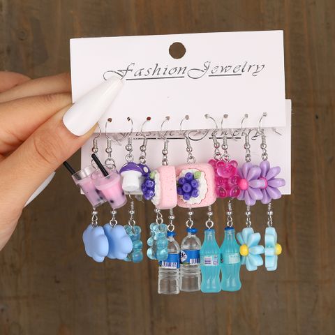 Wholesale Jewelry Cartoon Style Cute Color Block Arylic Alloy Patchwork Drop Earrings