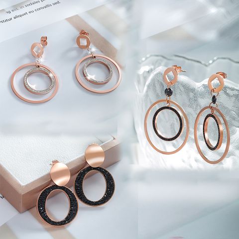 1 Pair Nordic Style Circle Asymmetrical Plating Inlay 304 Stainless Steel Artificial Gemstones 18K Gold Plated Drop Earrings