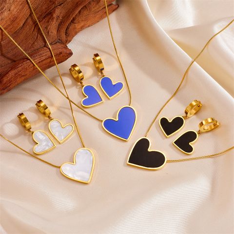 Stainless Steel 18K Gold Plated Princess Cute Simple Style Plating Inlay Heart Shape Acrylic Earrings Necklace