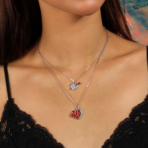 Romantic Heart Shape Zinc Alloy Inlay Rhinestones Valentine's Day Women's Double Layer Necklaces