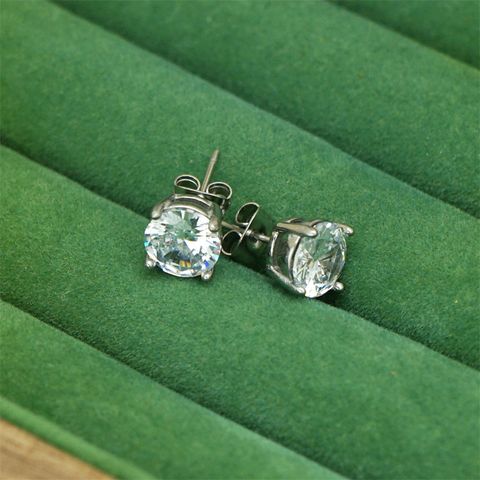 1 Pair Modern Style Artistic Shiny Round Plating Inlay 304 Stainless Steel Zircon Ear Studs