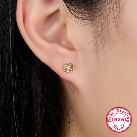 1 Pair Vintage Style Streetwear Shiny Cross Plating Inlay Sterling Silver Zircon 18k Gold Plated White Gold Plated Ear Studs