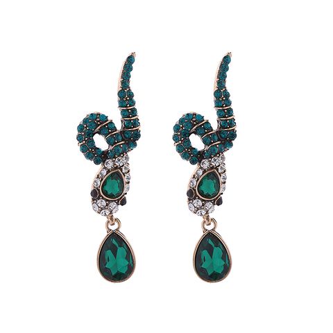 1 Pair Elegant Snake Inlay Alloy Rhinestone Turquoise Rhinestones Drop Earrings