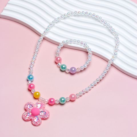 Princess Sweet Flower Arylic Resin Beaded Girl's Bracelets Necklace