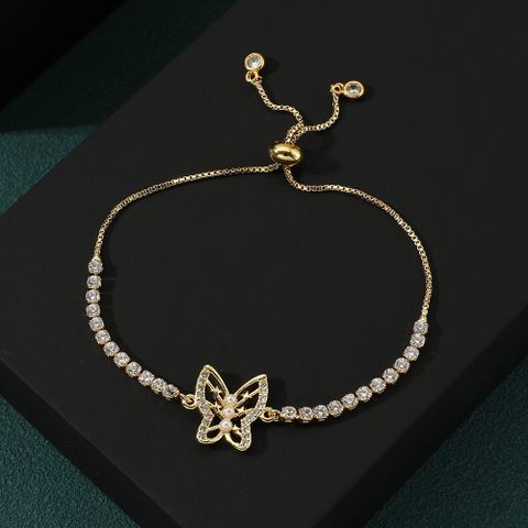 Lady Butterfly Copper Plating Inlay Zircon Bracelets