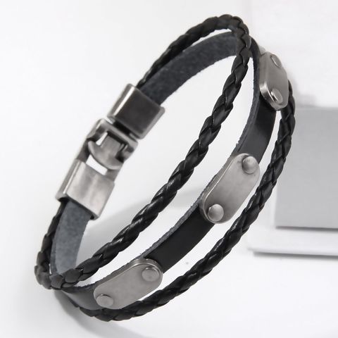 Simple Style Solid Color Alloy Leather Men's Bracelets