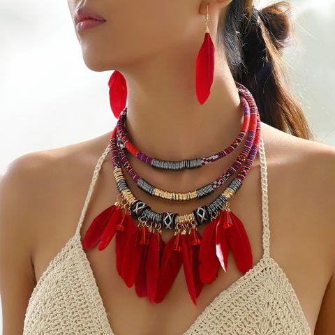 Bohemian Feather Rope Feather Women's Jewelry Set