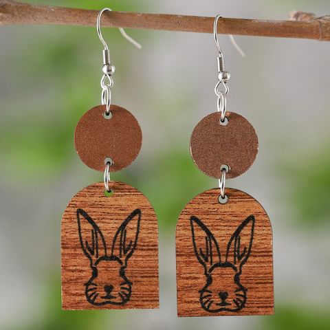 1 Pair Retro Rabbit Wood Drop Earrings