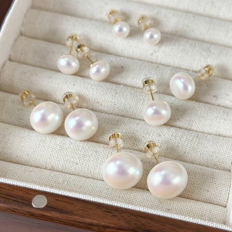 1 Pair Elegant Glam Round Inlay Pearl Pearl Ear Studs