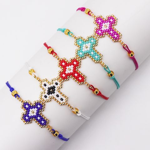 Casual Simple Style Cross Glass Handmade Couple Bracelets
