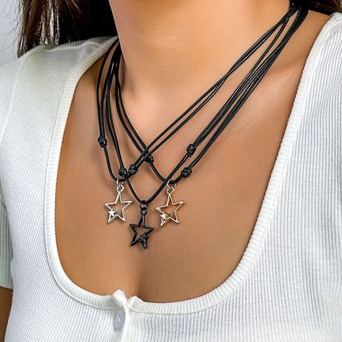 Casual Simple Style Commute Star Alloy Leather Wax Line Hollow Out Women's Pendant Necklace