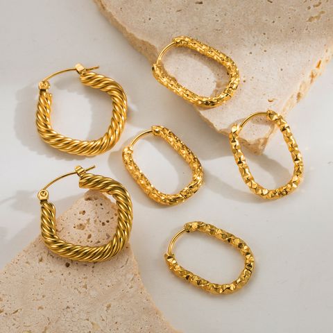 Elegant Vintage Style U Shape Geometric Stainless Steel Plating 18k Gold Plated Hoop Earrings