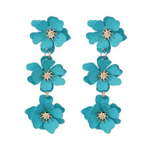 1 Pair Sweet Flower Stoving Varnish Metal Drop Earrings