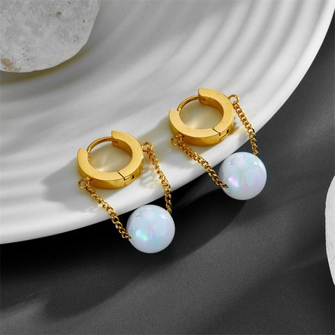 Titanium Steel 18K Gold Plated Elegant Simple Style Plating Chain Inlay Round Pearl Earrings Necklace