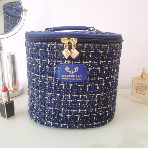 Vintage Style Plaid Polyester Cylindrical Makeup Bags