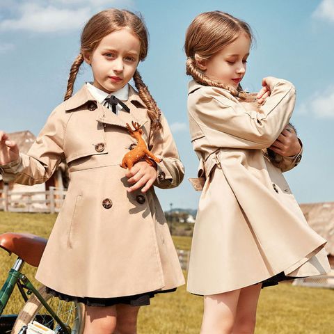 British Style Solid Color Cotton Girls Outerwear